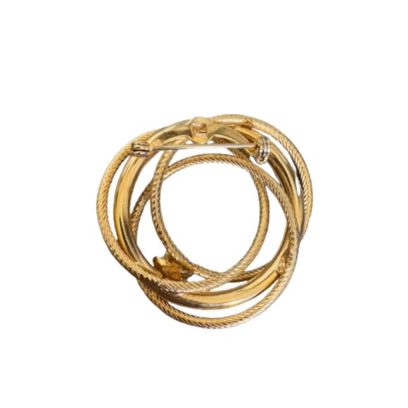 Vintage Gold Tone Interlocked Rings Brooch‎ Single Pearl Unsigned - Picture 3 of 3